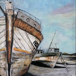 Scheepswrak Bretagne geschilderd door 