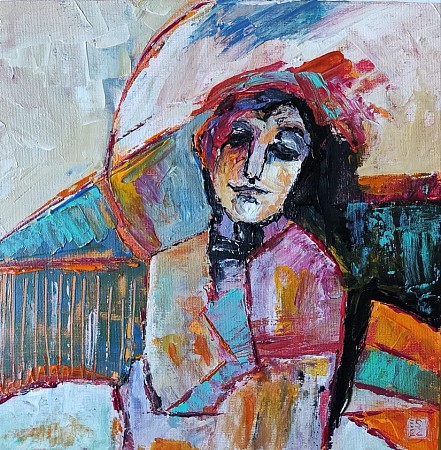 Wachten in het café geschilderd door Madame Kwast Art Studio - Esther Schoonderwoerd