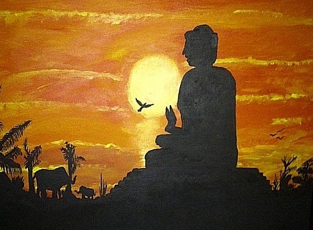 Boeddha geschilderd door Aat Kuijpers