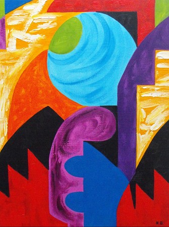 Deco abstract geschilderd door Nelly Biessen