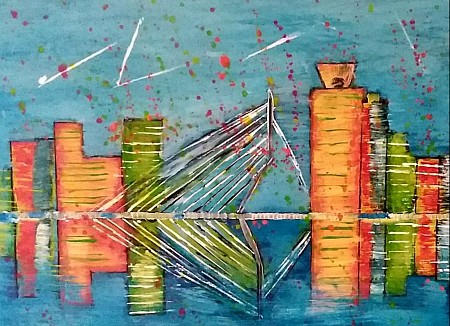 Skyline Rotterdam geschilderd door Marijke Bestman