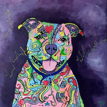 Hector de pitbull geschilderd door Marijke Bestman