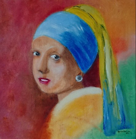 Girl with the earring geschilderd door Marijke Bestman