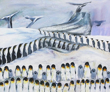 March of the penquins geschilderd door Julia Schaefers