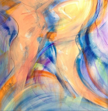 Beweging,higgs en de mens geschilderd door Brighart