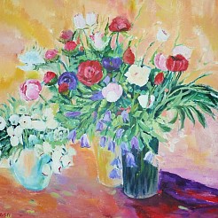 Vazen met bloemen geschilderd door 