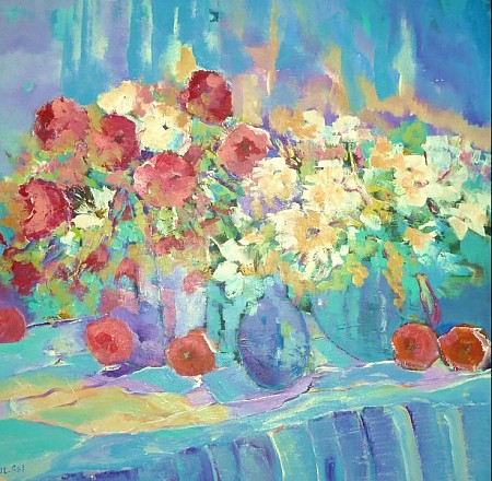 Bloemen, bloemen, bloemen geschilderd door Loes Loe-sei Beks