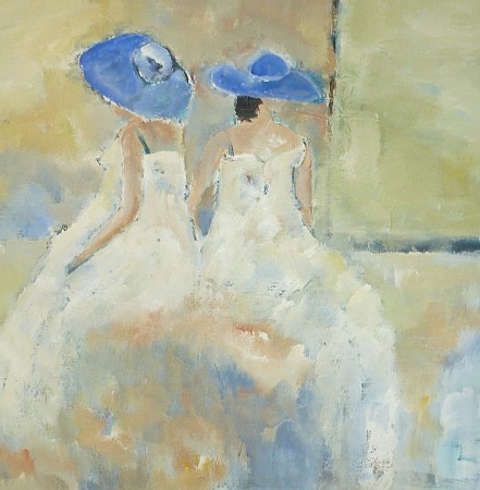 Blauwe hoedjes geschilderd door Loes Loe-sei Beks