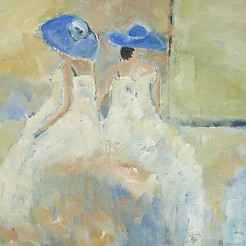 Blauwe hoedjes geschilderd door 