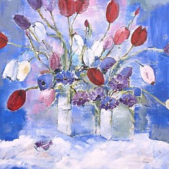 Vaas met tulpen geschilderd door 