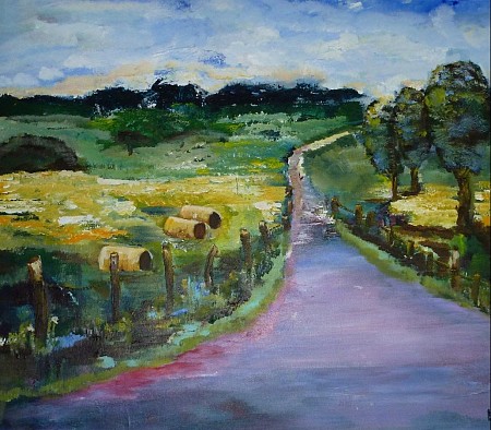 Landschap sardinie geschilderd door Loes Loe-sei Beks