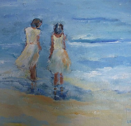 Kindjes aan zee geschilderd door Loes Loe-sei Beks