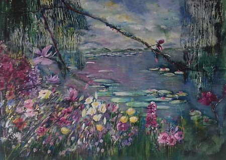 Tuinen van Giverny (Monet) geschilderd door Loes Loe-sei Beks