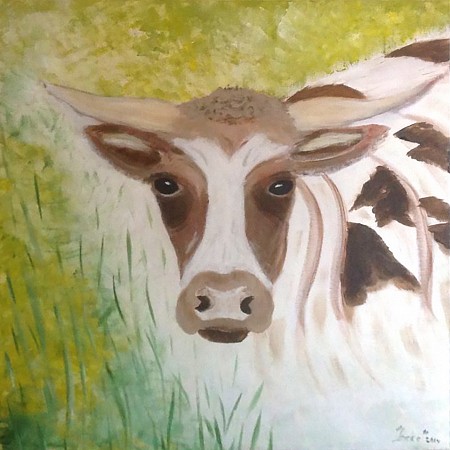 Jonge koe geschilderd door Ineke Grafe