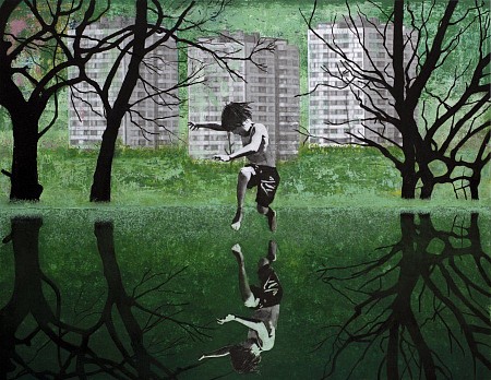 The green pond geschilderd door Db Waterman