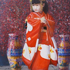 Chinees meisje tussen kersenbloesem geschilderd door 