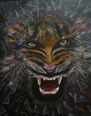 Briesende leeuw geschilderd door Frits Hoitsema KUNSTSCHILDER