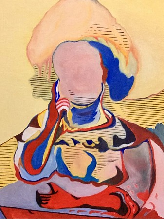 Streepjes vrouw geschilderd door Andre Claeys