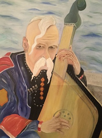 Rus met muziek instrument geschilderd door Andre Claeys