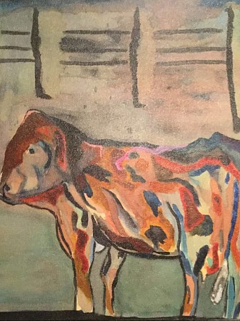 Ecoline op doek kleuren koe geschilderd door Andre Claeys