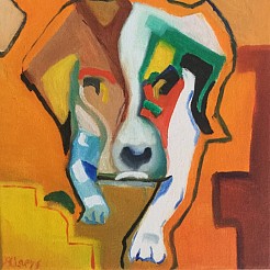 Lopend hondje geschilderd door 