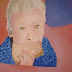 Boterham eten geschilderd door 