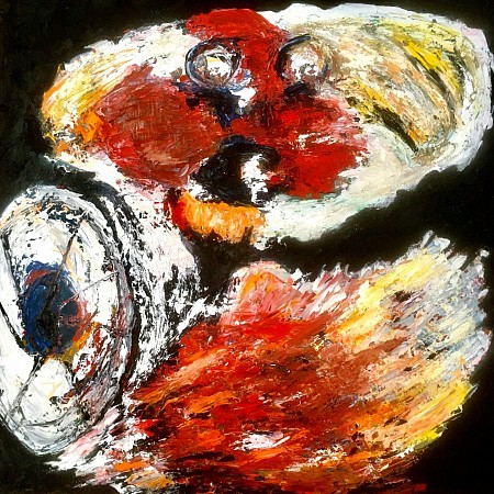 Vlammend kind (met  hoepel) geschilderd door Martin Oosterwijk