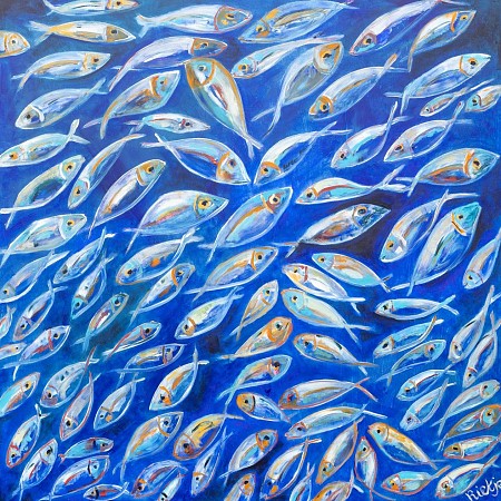 Visjes aan de muur geschilderd door RietjeArt
