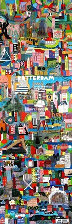 Rotterdam, nostalgie met een knipoog naar Hundertwasser geschilderd door Margot Braal
