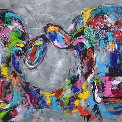 Koeienpaar abstract geschilderd door 