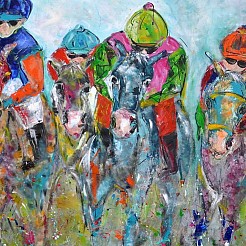 Paardenrace geschilderd door 